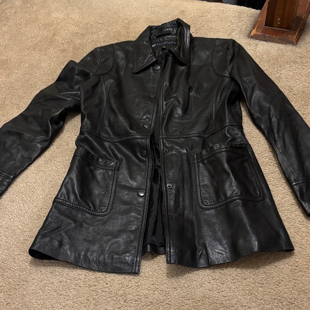 Kenneth Cole Black Leather Button-Front Jacket